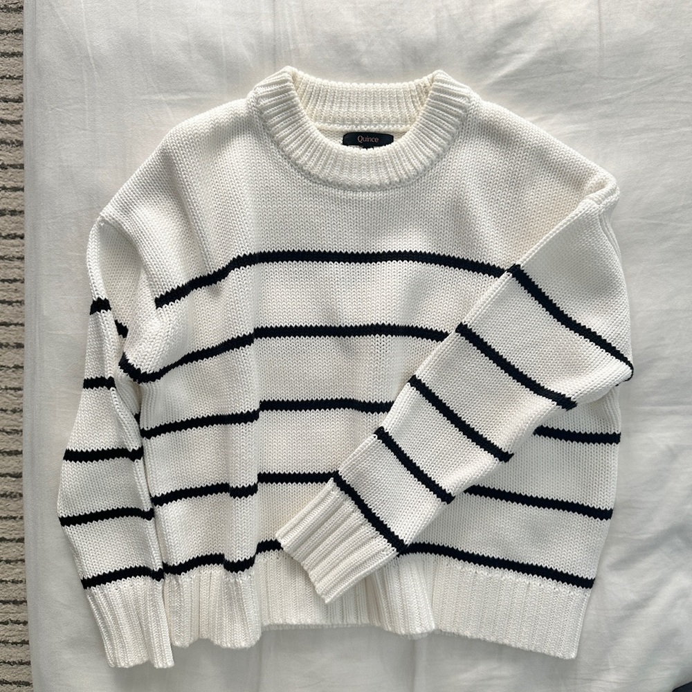 Quince 100% Organic Cotton Striped Crew Sweater